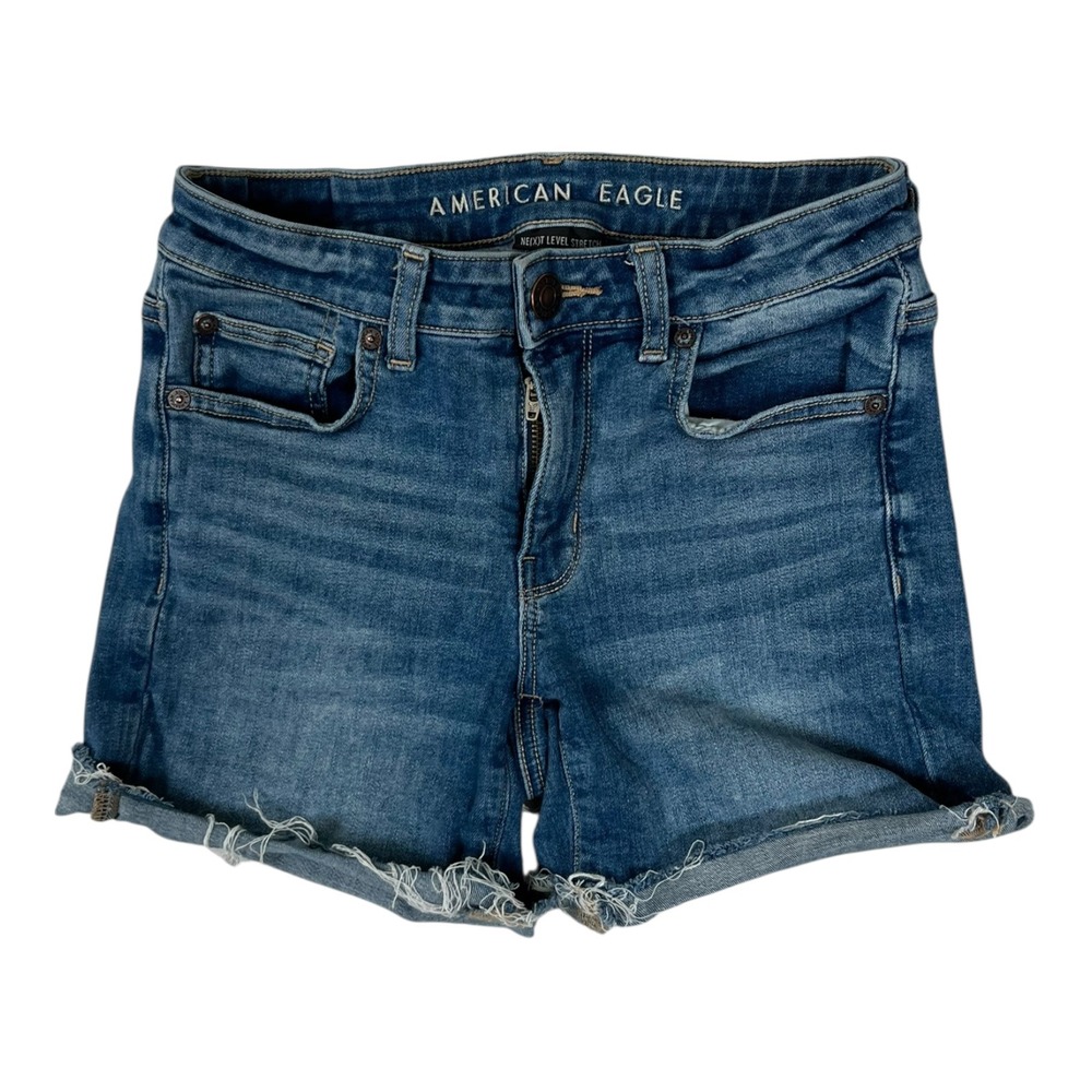 American Eagle Shorts Womens 2 Blue Midi Denim Jean Cutoff Cuffed Stretch Casual